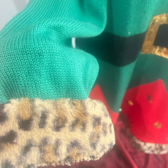 Holiday Time Christmas Elf sweater dress ugly sweater size 2X leopard fur trim - Picture 3 of 7